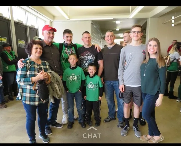 Gage Sampson with family and supporters at a Green Bobcats game event in Franklin Furnace, Ohio